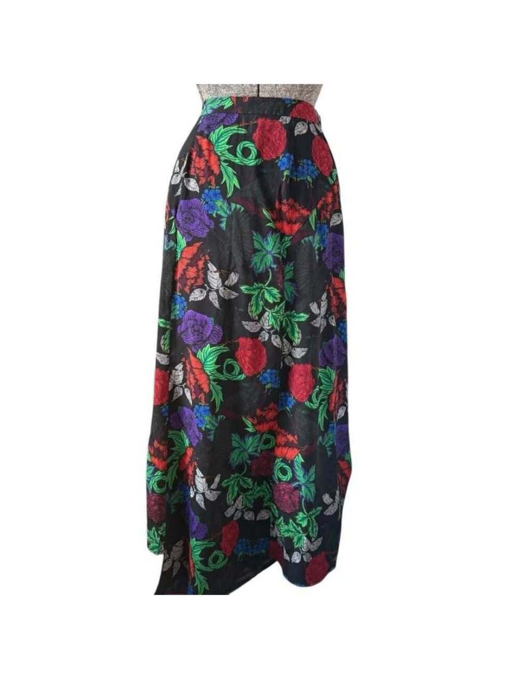Tropical Summer Black Colorful Floral Black Maxi Skirt Topshop Size 6 - Picture 3 of 4